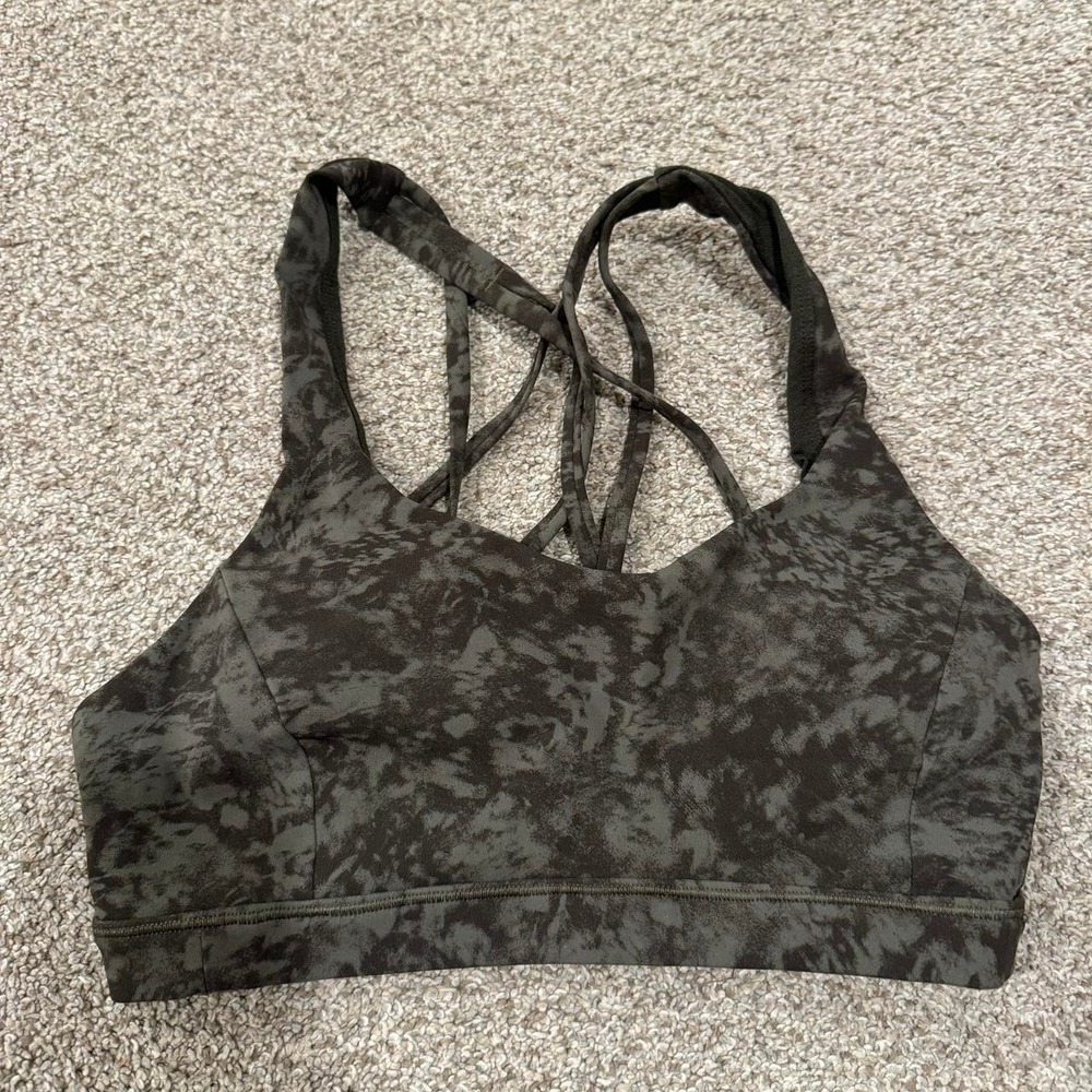 Lululemon Free To Be Wild Sports Bra Size 4 Dark Olive Green Camo Strappy Back